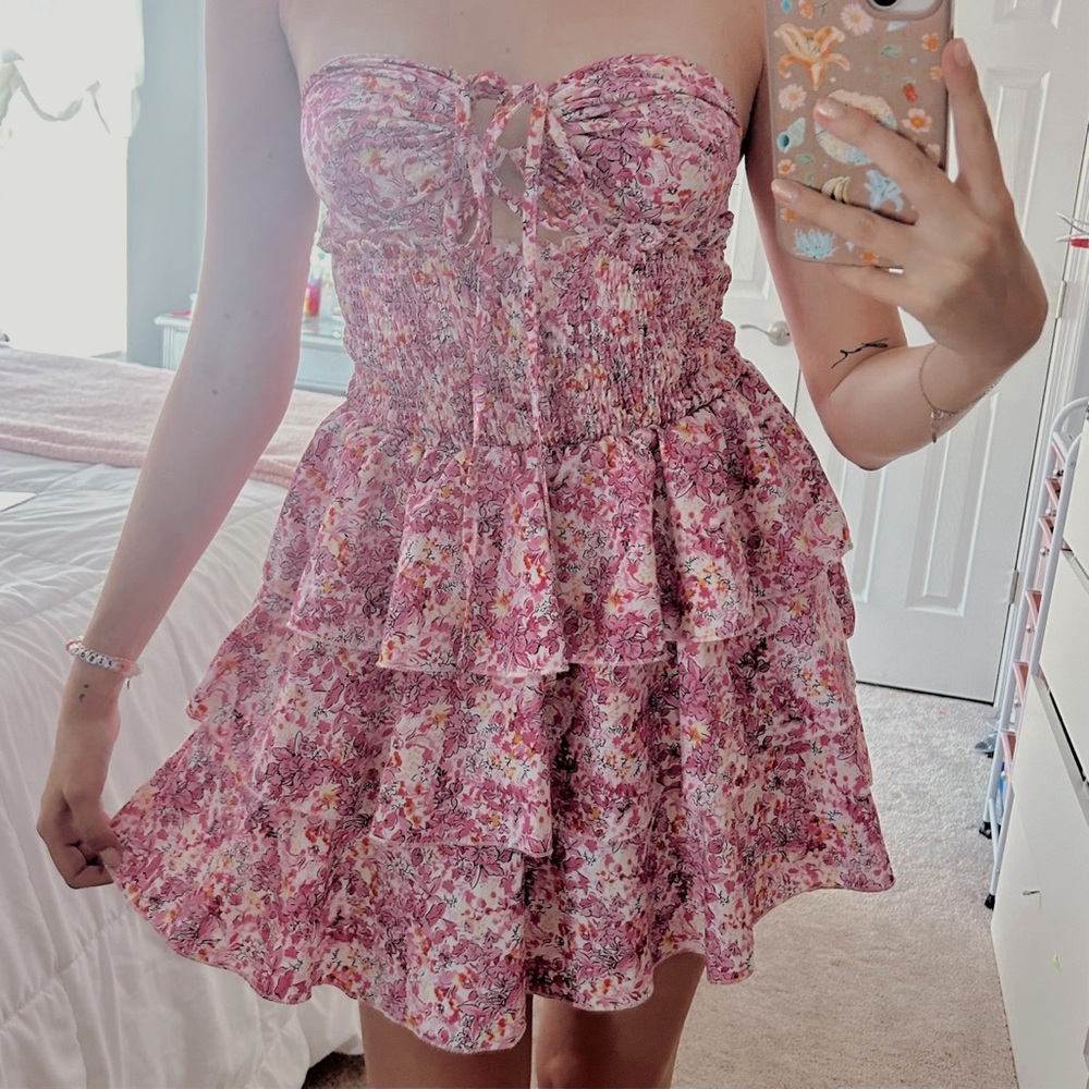 Pink Floral Sundress with multiple ways to tie
